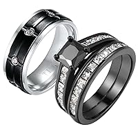 ringheart Wedding Ring Sets for Him and Her Couple Rings Black Matching Ring His Her Ring Sets Titanium Wedding Bands