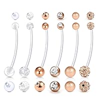 D.Bella 14G Pregnancy Belly Button Rings with Replacement Balls Flexible Bioplast Sport Maternity Belly Ring Retainer for Women Girls Navel Piercing Retainer 1 1/2Inch (38mm)