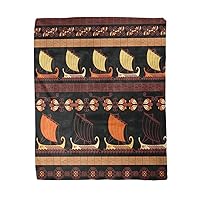 60x80 Inches Flannel Throw Blanket Boat Ancient Greek Ships and Traditional Ethnic Vintage Pottery Home Decorative Warm Cozy Soft Blanket for Couch Sofa Bed
