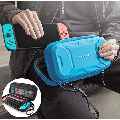 Mumba Carrying Case for Nintendo Switch OLED & Nintendo Switch, Deluxe Protective Travel Carry Case Pouch for Nintendo Switch Console & Accessories [Dual Protection] [Large Capacity] (Blue)