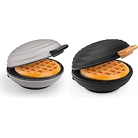CROWNFUL Mini Waffle Maker Machine, 4 Inch Chaffle Maker with Compact Design, Easy to Clean, Non-Stick Surface, Recipe Guide Included, Cool Grey & Black