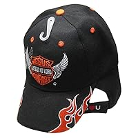 Jesus is Lord Biker Style Christian Flame Black Embroidered Cap Hat Jesus Christ