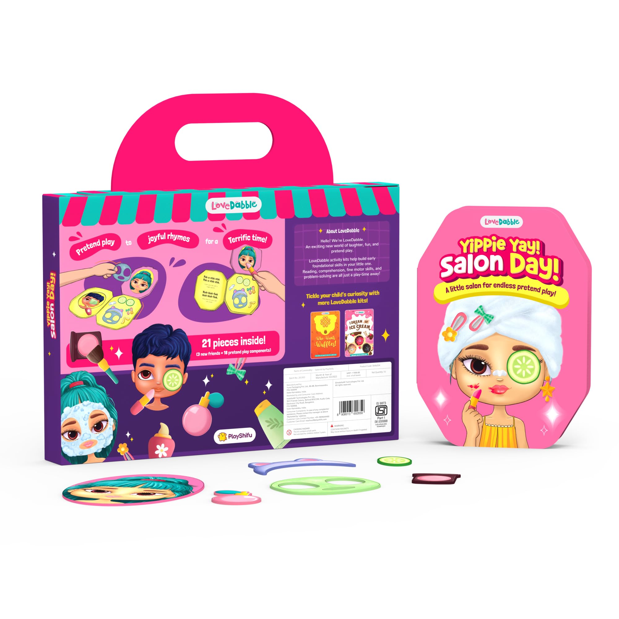 LoveDabble Pretend Play Cosmetic & Makeup Kit | Yippie Yay! Salon Day Girl Makeup Toys | Birthday Gift for Girls & Kids | for Ages 3 4 5 6 7 | 18 Pieces Girl Makeup Toys | Cosmetic Kit for Girls