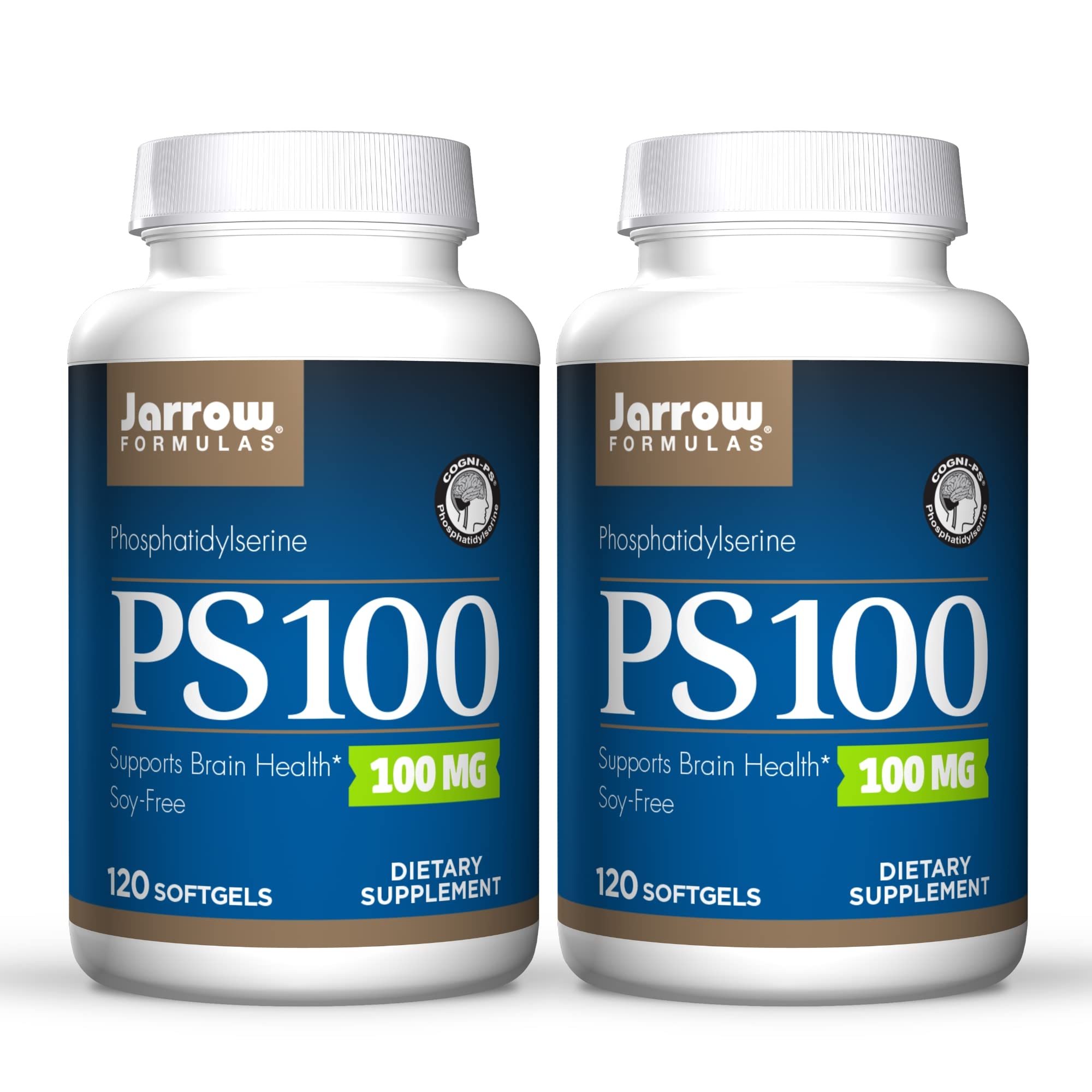 Jarrow Formulas PS 100 - 120 Softgels, Pack of 2 - 100 mg Phosphatidylserine (PS) - Supports Brain Health - Soy Free - Up to 240 Total Servings