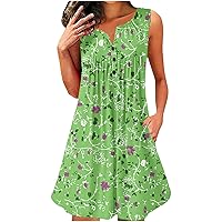 Sexy Dresses for Women Summer Floral Printed Sleeveless Tank Dress Loose Button Up Flowy Beach Sundress with Pocket