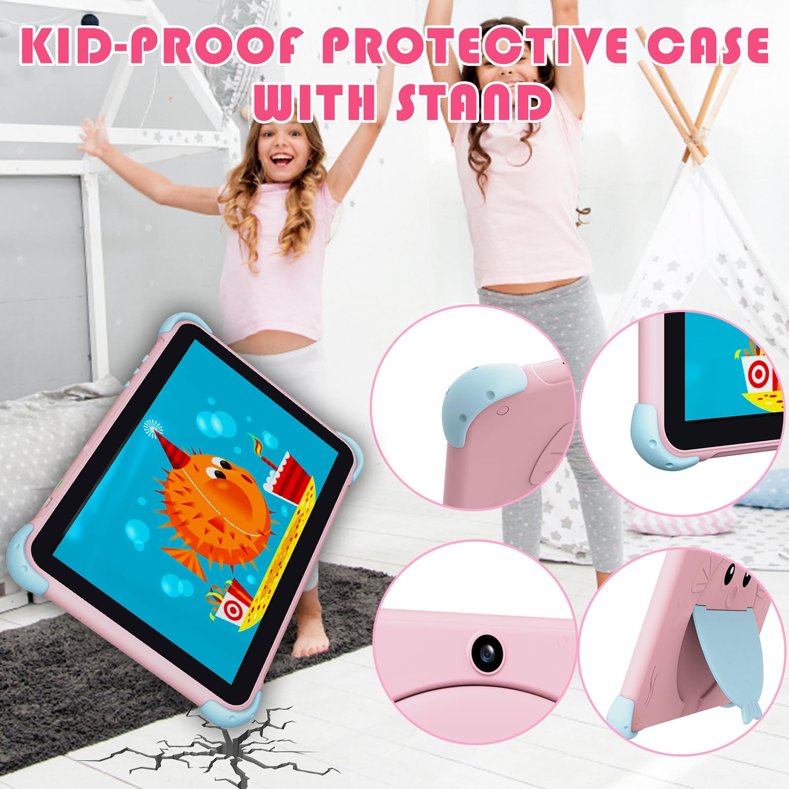 Kids Tablet 10.1 inch Toddler Tablet for Kids WiFi Kids Tablets Android with Dual Camera Android 11.0 2GB 32GB ROM 1280x800 HD IPS Touchscreen Parental Control YouTube Neflix (Pink)