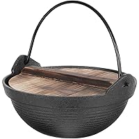 Japanese Sukiyaki Pot with Wooden Lid, Single Shabu Nabe Pan Cast Iron Casserole for Home Camping Picnic, 20cmSauce Pot