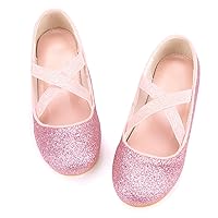 Girls Glitter Ballerina Dress Shoes Mary Jane Ballet Flats for Girls Wedding Party Back to School with Elastic Strap