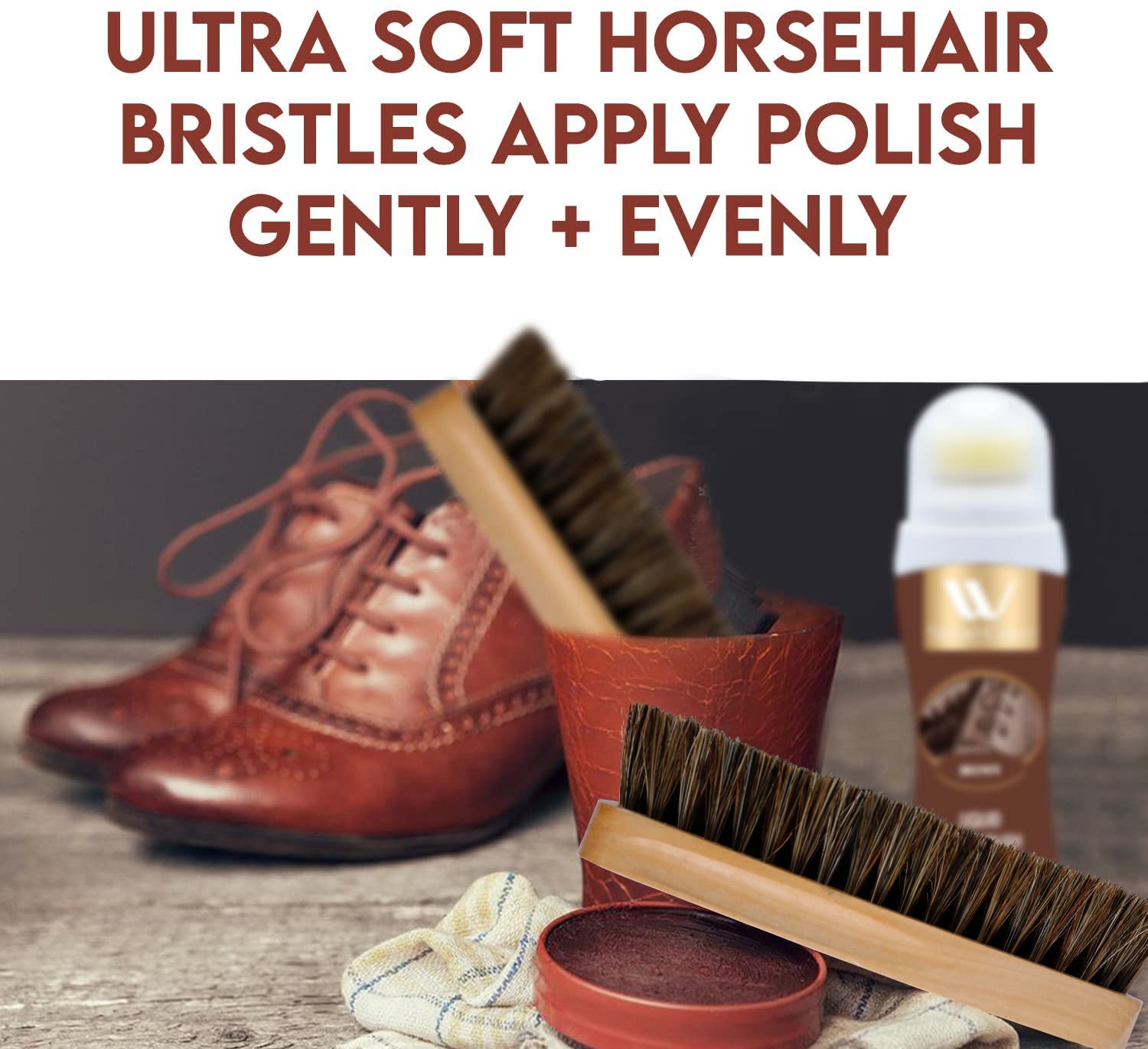 WBM Care Shoe Brush, Protects Leather from Scuffs and Scratches, Best for All Kind of Leather Surfaces, Shoe Cleaner, Horsehair Boot Brush, Pack of 2 (6308A-2PCS)