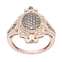 Mother's Day Gift For Her 1/2 cttw White & Brown Diamonds Spilt Shank Cocktail Ring Crafted in 10KT Rose Gold Real Diamond Ring for Women