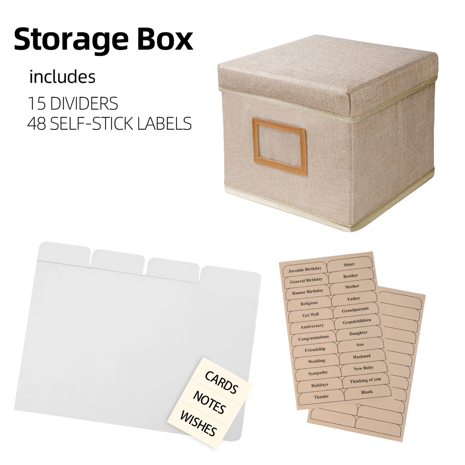 Greeting Card Organizer and Storage Box with 15 Adjustable Dividers, Stores 140+ Cards, Suitable for Storing Greeting Cards, Envelopes, Stickers, Photos, Notecards and More