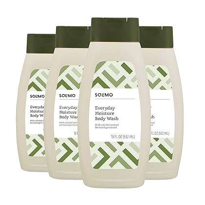 Amazon Brand - Solimo Everyday Moisture Body Wash with Colloidal Oatmeal, 18 Fluid Ounce (Pack of 4)