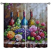 Wine Blackout Curtains for Girls Boys Kids Teens Home Decor, Rustic Flower Wine Grapes Wooden Rod Pocket Thermal Insulated Drapes Darkening Window Curtain for Bedroom Living Room, 42 x 63 Inch