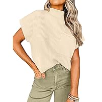 LILLUSORY Mock Neck Tops for Women Short Sleeve T-Shirts 2024 Spring Casual Pullover Tops with Pocket Basic Tee Tops