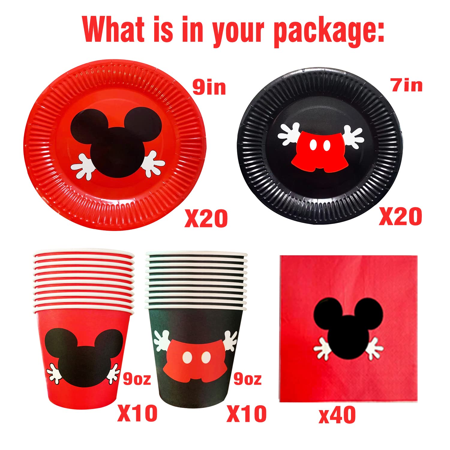 BEOXAGAR Mouse Birthday Party Supplies ,40pcs Mouse Paper Plates,20pcs Cups,40pcs Napkins ,Mouse Plates Napkins and Cups for Mouse Birthday Decorations Serve 20 Guests