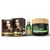 Herbishh Hair Color Shampoo for Gray Hair Chestnut Brown + Argan Hair Mask-Deep Conditioning + Argan Oil for Hair