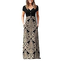 GRECERELLE Womens Casual Long Dress Short/Long Sleeve Summer Loose Maxi Dresses with Pockets