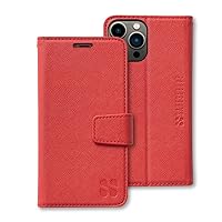 SafeSleeve EMF Protection iPhone 14 Pro Case: RFID Blocking Card Holder Wallet, Adjustable Stand Case, Vegan Leather for Women & Men (Red)