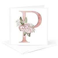3dRose Greeting Card - Pretty Pink Floral and Babies Breath Monogram Initial P - Floral Monograms