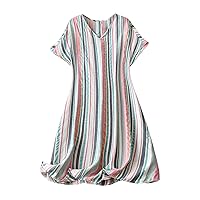 Women's Plus Size Striped Dress Short Sleeve V Neck Tunic Dress Loose Fit Summer Dresses