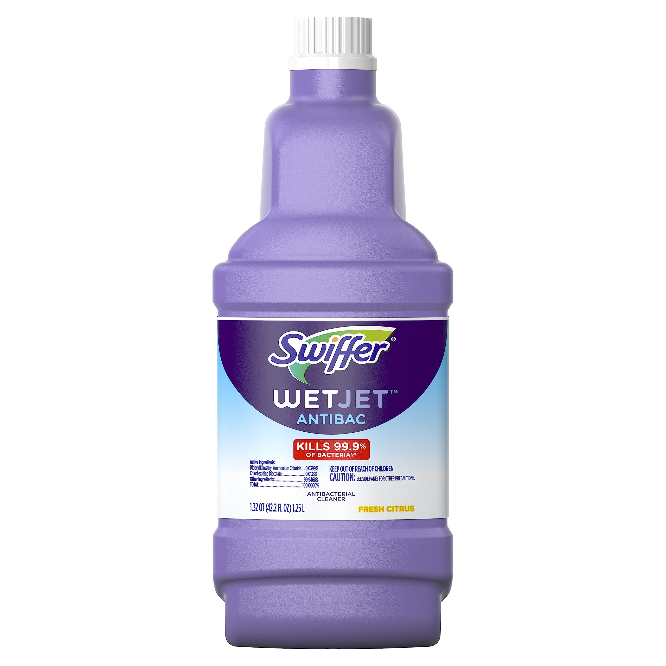Swiffer WetJet Antibacterial Solution Refill for Floor Mopping and Cleaning, All Purpose Multi Surface Floor Cleaning Solution, Fresh Citrus Scent, 1.25 Liters