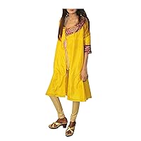 Women's Long Kurti Indian Girl's Frock Suit Casual Maxi Gown Dress Yellow Color Plus Size