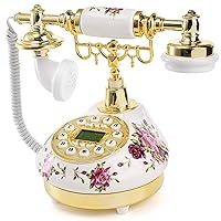 Cedilis Retro Vintage Phone, Antique Ceramic Telephone with LCD, Old Fashioned Telephones with Push Button Dial for Home Decor