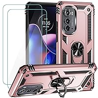 for Motorola Edge 2022 Case with 2 Pcs Tempered Glass Screen Protector, [Military Grade] 16ft. Drop Tested Protective Cover with Magnetic Kickstand Car Mount for Motorola Moto Edge 2022, Rose Gold