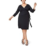 Fruit of the Loom Women's Plus Size Ponte ¾ Sleeve V-Neck Wrap Dress