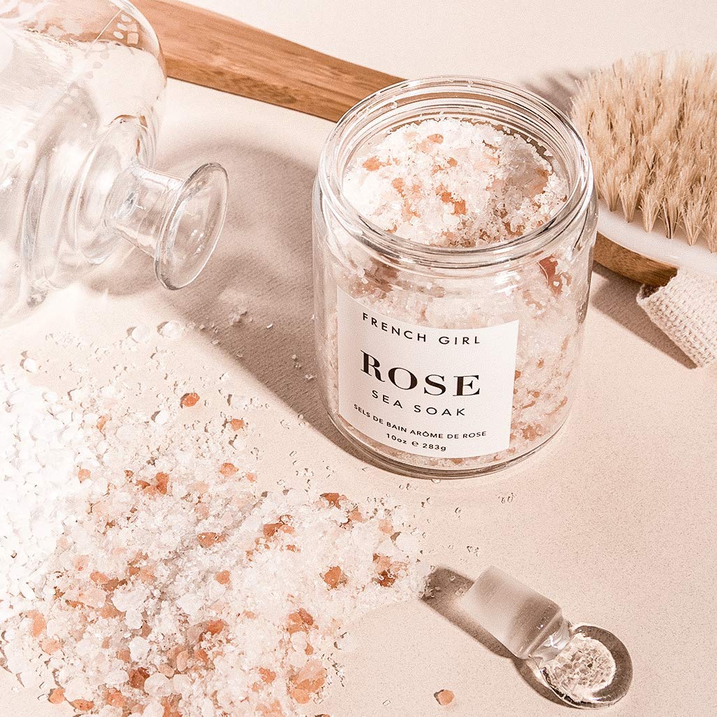 French Girl Rose Sea Soak - Calming Bath Salts 10 oz/300 ml - Aromatherapeutic Blend of French Sea Salt, Himalyan Pink Salt & Epsom Salts, for a Calming, Relaxing Bath