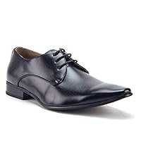 Men's Classic Pointy Toe Burnished Derby Lace Up Oxfords Dress Shoes