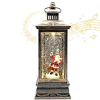 Musical Christmas Snow Globes, Christmas Lantern, USB&Battery Powered Rotating Glittering Christmas Lanterns with Timer, Vintage Christmas Decorations Home Décor Gifts (Santa Moose Snow Scene)