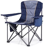 ALPHA CAMP Oversized Camping Folding Chair Heavy Duty with Cooler Bag Support 450 LBS Steel Frame Collapsible Padded Arm Quad Lumbar Back Chair Portable for Lawn Outdoor,Blue,1PC