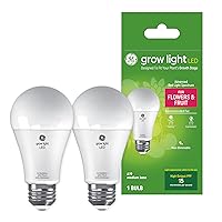 GE Grow LED Light Bulb for Plants Flowers and Fruiting with Advanced Red Light Spectrum, A19 (2 Pack)