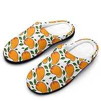 Fruit of Mango And Leaves Pattern Women's Fluffy Slippers Cotton Mop Closed Toe House Sandals Flip Flop Shoes for Indoor Outdoor