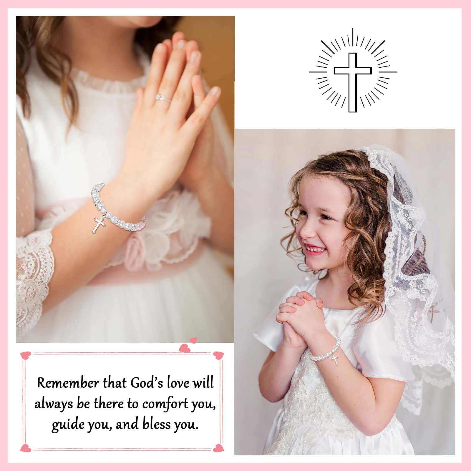 UNGENT THEM Baptism Gifts for Girl, First Communion Gifts Bracelets for Girls, Cross Bracelet