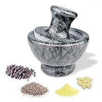 Marble Mortar and Pestle Set, Pill Crusher and Spice Stone Grinder, 3.7 Inch, 1/2 Cup, Grinding is Efficient and Labor-Saving (Black)