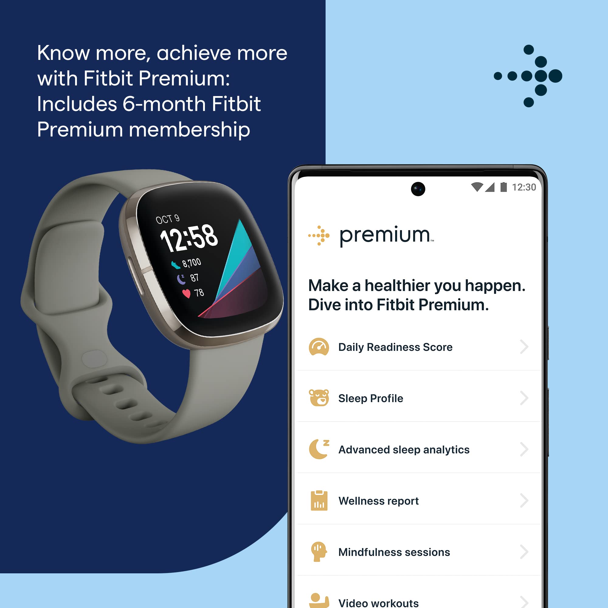 Fitbit Sense Advanced Smartwatch with Tools for Heart Health, Stress Management & Skin Temperature Trends, Sage Grey/Silver, One Size (S & L Bands Included)