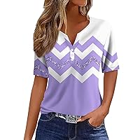 T Shirts for Women, Sequin Top Cute Summer Tops for Women Women's Fashion Casual T-Shirt Vneck Tshirts Short Sleeve Stripe Floral Tops Vintage Tees Button Down Shirts Top Plus (Light Purple,XXL)