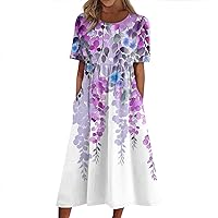 Women's Dresses 2024 Summer Dress Casual Printed Short-Sleeve Beach Swing Dress, S-3XL