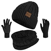 3 Pieces Winter Beanie Hat Scarf Touch Screen Gloves Set Thick Warm Knit Skull Cap Fleece Lined Scarves Gifts for Women