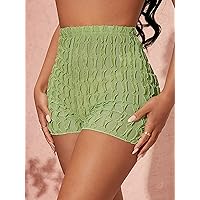 Shorts for Women Shorts Women's Shorts High Waist Frill Trim Shorts Shorts (Color : Lime Green, Size : Small)