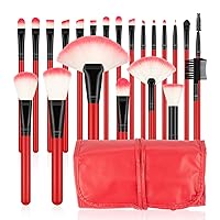 Professional Makeup Brush Set - 22pcs Red Cosmetic Brushes Kits No Shedding Foundation Eyeshadow Brushes with Storage Bag for Girls Ladies