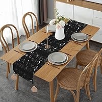 Black Music Notes Christmas Imitation Hemp Table Runner 14x60in - with Cute Tassel Decoration - Rural Style Home Decor
