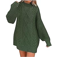 Chunky Cable Sweater Dress for Women Fall Winter Warm Knit Pullover Dress Fashion Loose Long Sleeve Knitted Dresses