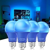 Blue LED Light Bulbs, 60W Equivalent A19 Colored Light Bulb, E26 Base 9W Decorative Blue Bulbs for Home Porch Party Holiday Wedding Police Support, 4-Pack