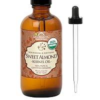 US Organic Sweet Almond Kernel Oil, USDA Certified Organic,100% Pure & Natural, Cold Pressed Virgin, Unrefined in Amber Glass Bottle w/Eyedropper, Sourced from Poland (4 oz (115 ml))
