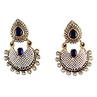 Antique Traditional Chandbali Gold Plated Pearl CZ Embellished Stylish Fancy Designer Dangling Earrings for Girls and Women