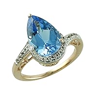 Swiss Blue Topaz Pear Shape 8x12MM Natural Non-Treated Gemstone 10K Rose Gold Ring Gift Jewelry for Women & Men