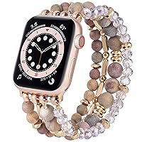 Beaded Boho Bracelet Compatible for Apple Watch Band 42mm/44mm/45mm Series 9 8 7 SE Series 6/5/4 Women Fashion Cute Handmade Crystal Beads Stretchy Watch Strap for iWatch Bands Series 3/2/1